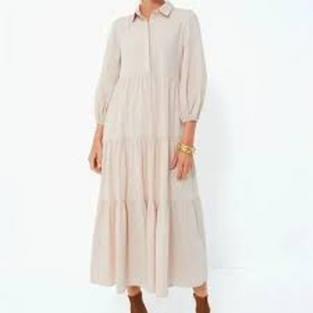 Tuckernuck Cream Tiered Midi Shirt Dress